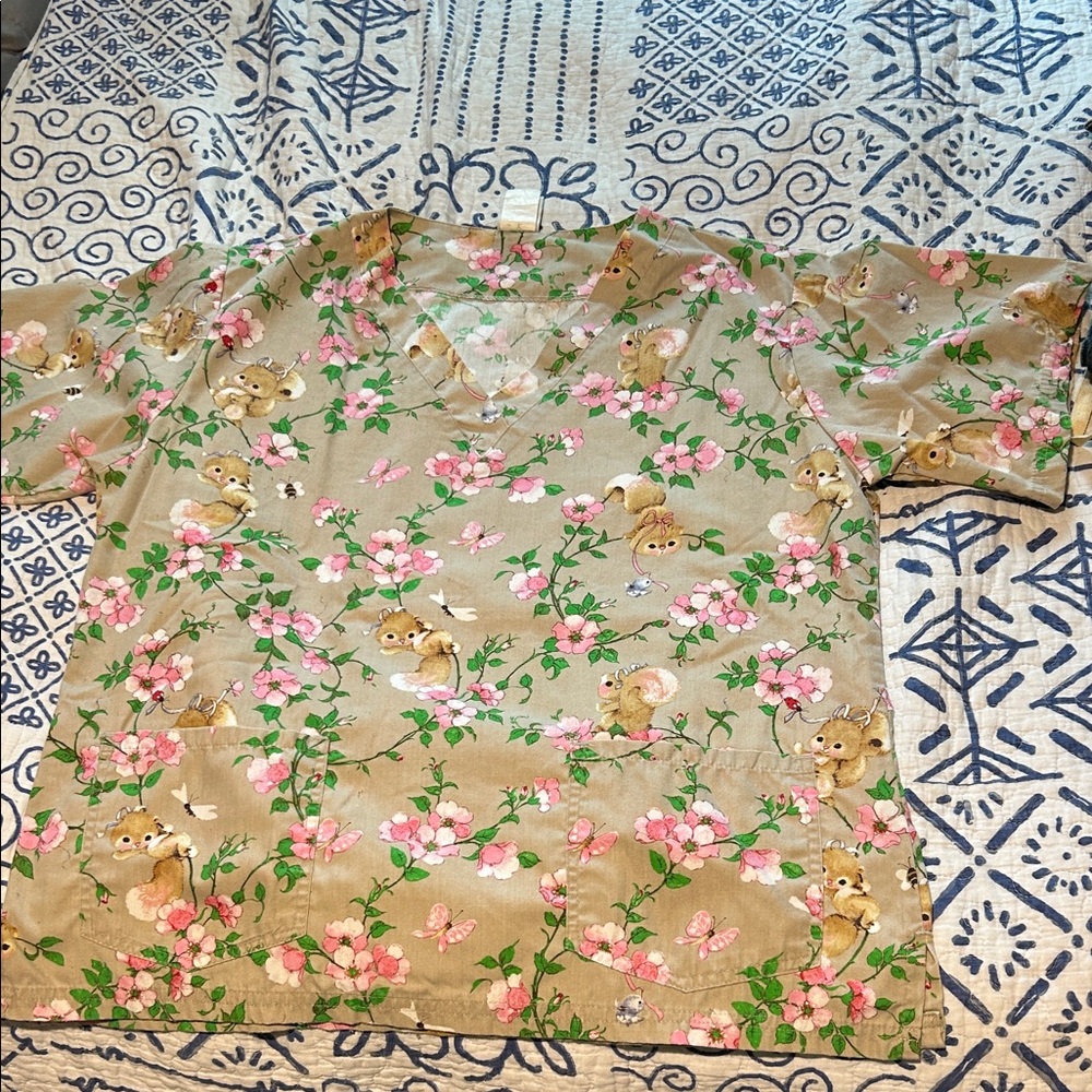 Cute Squirrel Dogwood Scrubs Top